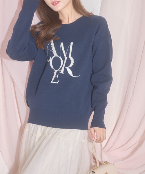 【ZOZO限定】パール×ビジューAMOREロゴニット（ニット/セーター）｜tocco closet（トッコ クローゼット）