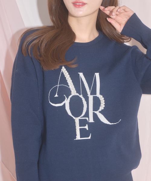 【ZOZO限定】パール×ビジューAMOREロゴニット（ニット/セーター）｜tocco closet（トッコ クローゼット）