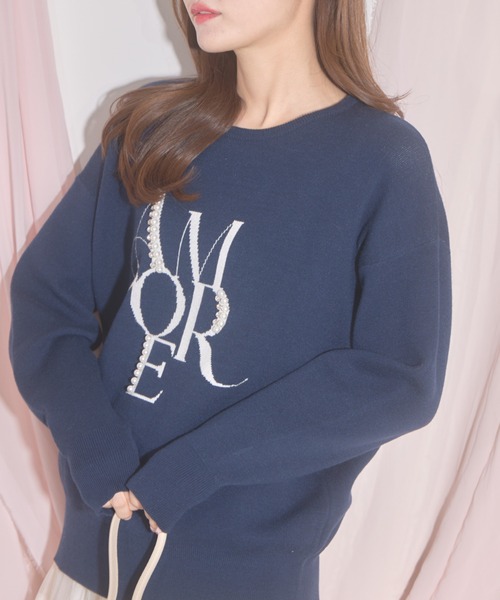 【ZOZO限定】パール×ビジューAMOREロゴニット（ニット/セーター）｜tocco closet（トッコ クローゼット）