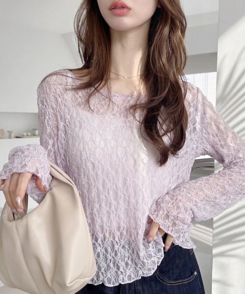 Ada.（エイダ）の「ボートネック 総レース タイト トップス（Tシャツ