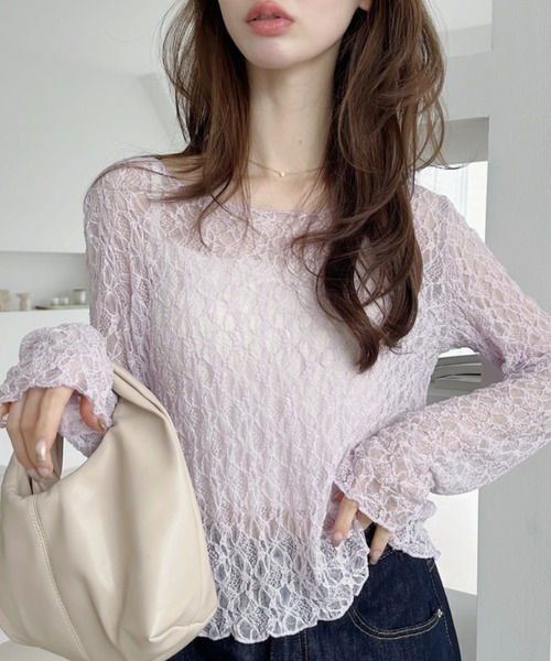 Ada.(エイダ)の「ボートネック 総レース タイト トップス(Tシャツ/カットソー・レディース・ホワイト/ベージュ/ブラック/ネイビー/ラベンダー・M/L)」の14枚目の写真