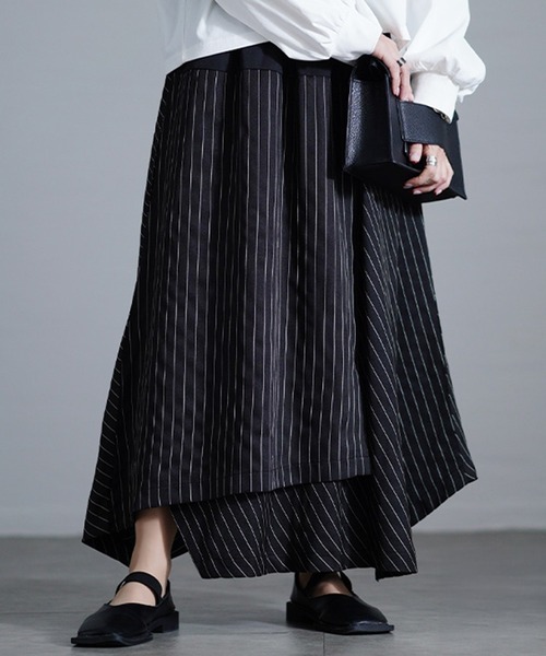 ストライプ切り替えアシンメトリースカート【大きなサイズ対応