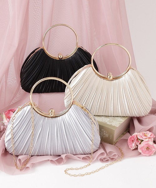 Lace Ladies(レースレディース)の「2WAY サテン プリーツ パーティー ハンドバッグ(クラッチバッグ・レディース・ブラック/ベージュ/シルバー・FREE)」の5枚目の写真