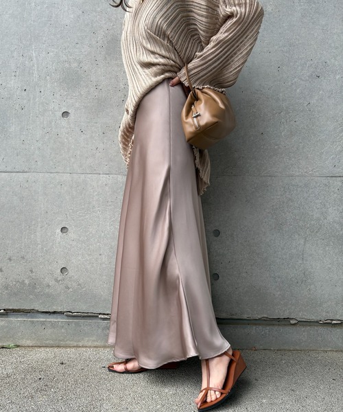 Satin long flare skirt /サテン ロング フレア スカート