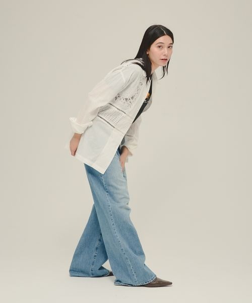 eL（エル）の「【eL】Patchwork Embroidery Shirt/251152（シャツ/ブラウス・レディース・オフホワイト/グリーン・FREE）」の5枚目の写真