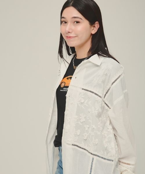 eL（エル）の「【eL】Patchwork Embroidery Shirt/251152（シャツ/ブラウス・レディース・オフホワイト/グリーン・FREE）」の7枚目の写真