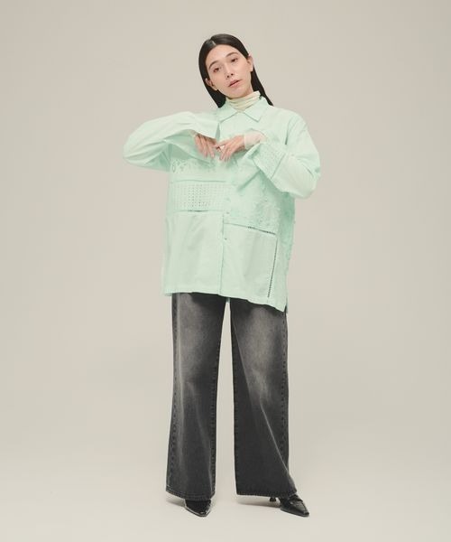 eL（エル）の「【eL】Patchwork Embroidery Shirt/251152（シャツ/ブラウス・レディース・オフホワイト/グリーン・FREE）」の11枚目の写真