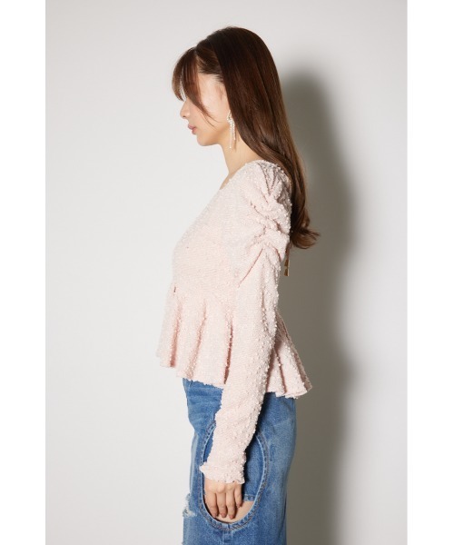 rienda（リエンダ）の「カットレースペプラムトップス 春服（Tシャツ/カットソー・レディース・ブラック/ホワイト/ピンク・FREE）」の5枚目の写真