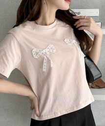 【レースのリボンが可愛い♪】リボンレースTシャツ