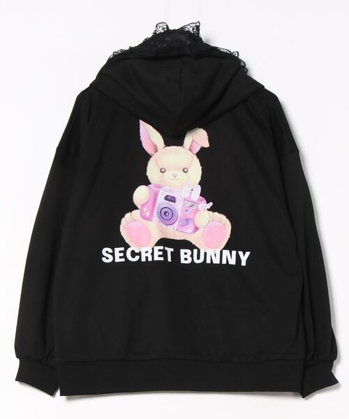 Secret Honey(シークレットハニー)の「レースアップポケットバックプリントパーカー(パーカー・レディース・ブラック/オフホワイト/ホワイト系その他2/ブラック系その他・FREE)」の8枚目の写真
