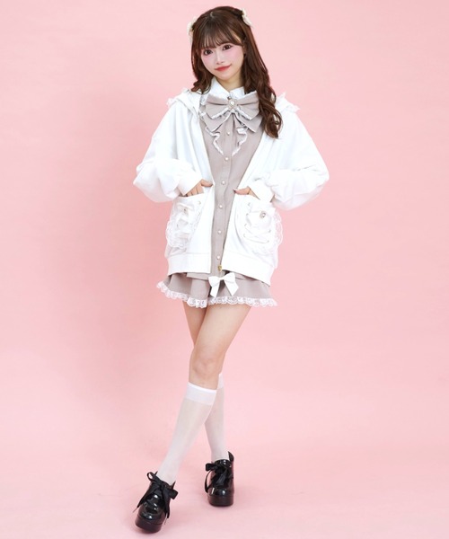Secret Honey(シークレットハニー)の「レースアップポケットバックプリントパーカー(パーカー・レディース・ブラック/オフホワイト/ホワイト系その他2/ブラック系その他・FREE)」の9枚目の写真