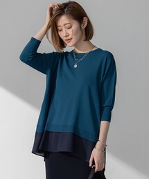 【洗える】レーヨンポリエステルストレッチ シャツコンビ ニット
