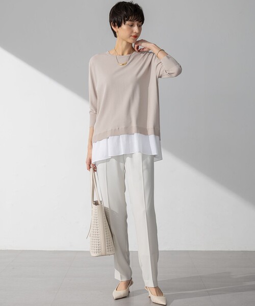 23区 S(ニジュウサンクチイサイサイズ)の「【洗える】レーヨンポリエステルストレッチ シャツコンビ ニット(ニット/セーター・レディース・ダークグリーン系/ネイビー系/ベージュ系・32)」の5枚目の写真