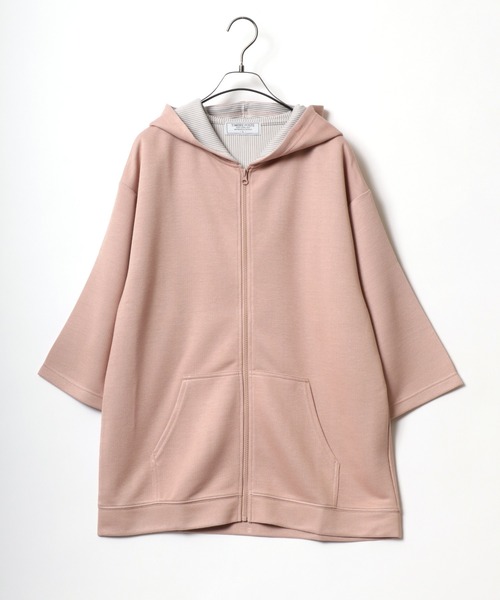 ANPAS（アンパス）の「Dry Fabric Three-Quarter Sleeve Full Zip Hoodie/ドライ 7分袖 フルジップパーカー メンズ レディース（パーカー・メンズ・ライトグレー/ピンク/スミクロ/ネイビー・M/L/LL）」の4枚目の写真
