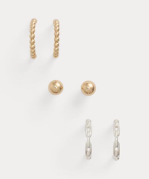 ツートーン リンク & ビーデッド ピアス セット（ピアス（両耳用