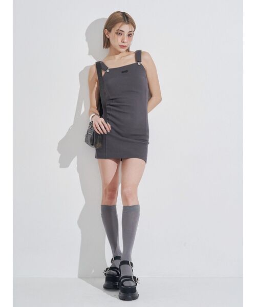 EVRIS（エヴリス）の「ワンポイントリブジャンスカ（ジャンパースカート・レディース・カーキ/チャコールグレー/ブラック・FREE）」の7枚目の写真