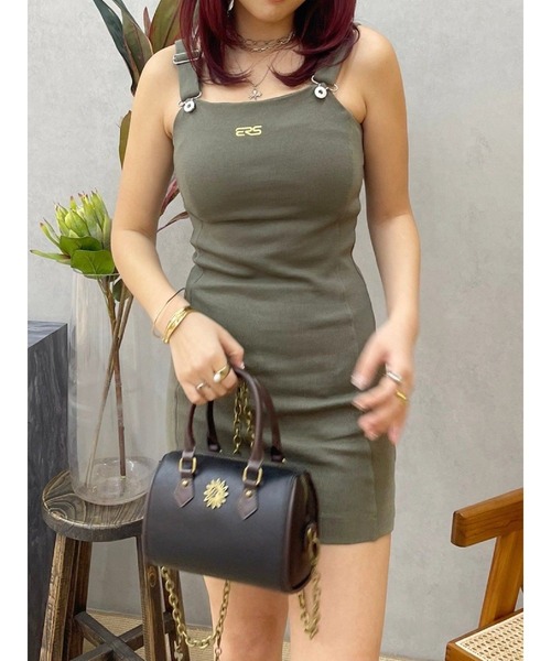 EVRIS（エヴリス）の「ワンポイントリブジャンスカ（ジャンパースカート・レディース・カーキ/チャコールグレー/ブラック・FREE）」の3枚目の写真