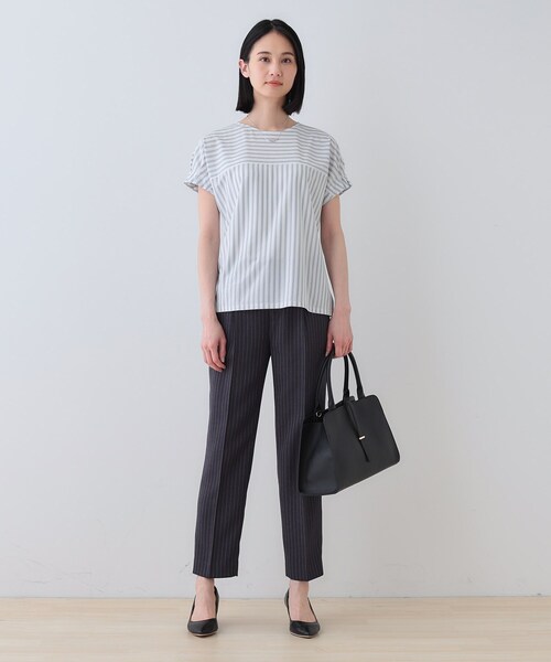 ブラウス シャツ 春SALE！「洗える／ストライプ柄」袖タックブラウス レディース INDIVI｜春SALE!【洗える/ストライプ柄】袖タックブラウス