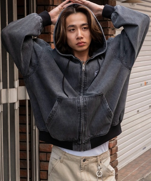 WEGO ファー付きデニムジャケット WEGO/【25年春夏新作】ヴィンテージウォッシュBIGフードブルゾン