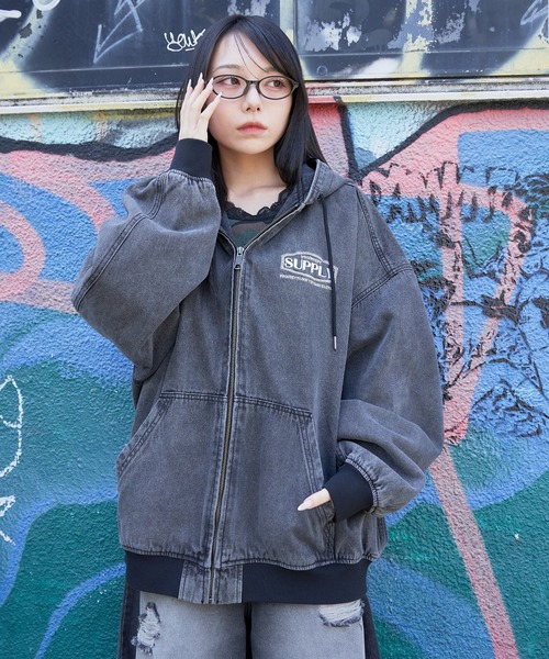 WEGO（ウィゴー）の「WEGO/デニムフードブルゾン（デニムジャケット・メンズ・ブラック系3・MEDIUM/LARGE）」の22枚目の写真