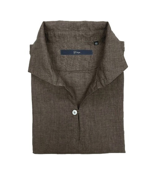 Gallipoli camiceria(ガリポリカミチェリア)の「リネン100%七分袖カプリシャツ(シャツ/ブラウス・メンズ・イエロー/レッド/ブラウン/ホワイト/カーキ/サックスブルー/ネイビー/ボルドー・50/48/46)」の2枚目の写真