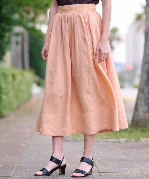 DRESSTERIOR（ドレステリア）の「【洗える/ふんわり軽やか】フレンチリネンタックギャザースカート（スカート・レディース・オレンジ系/ブラック・40/38/36/34）」の4枚目の写真