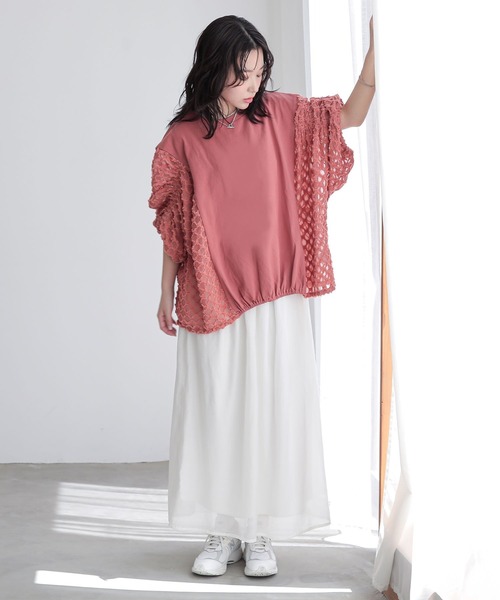 n'OrLABEL(ノアールレーベル)の「『シアー切替シャーリングドルマンカットソー』(Tシャツ/カットソー・レディース・ホワイト/ブラック/コーラル・FREE)」の12枚目の写真