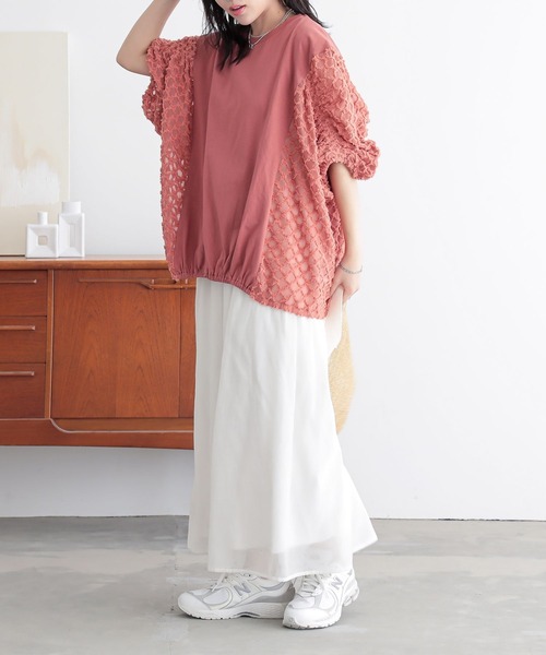 n'OrLABEL(ノアールレーベル)の「『シアー切替シャーリングドルマンカットソー』(Tシャツ/カットソー・レディース・ホワイト/ブラック/コーラル・FREE)」の14枚目の写真