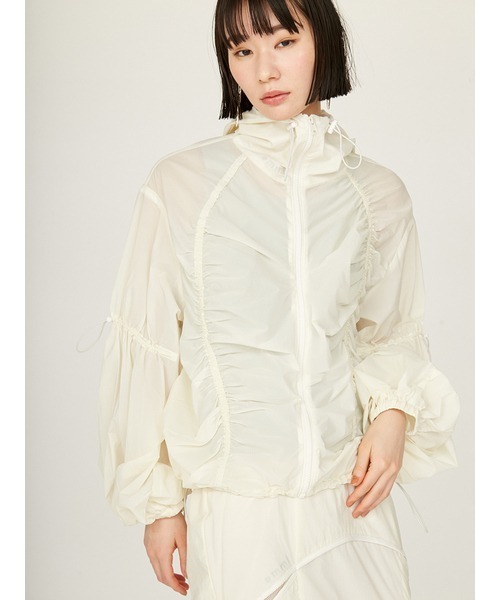 emmi（エミ）の「【ONLINE限定カラー】ギャザーナイロンブルゾン（ナイロンジャケット・レディース・ミント/ネイビー/ブラウン/オフホワイト・FREE）」の7枚目の写真