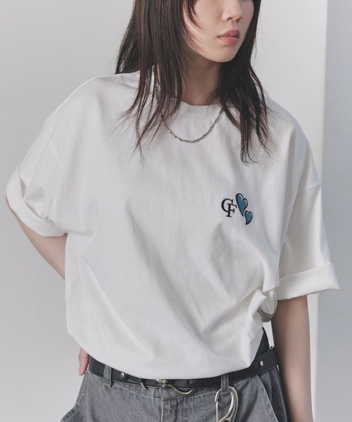 セール】ハートワンポイント刺繍 半袖Tシャツ メンズ レディース（T