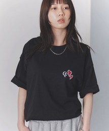 ハートワンポイント刺繍 半袖Tシャツ メンズ レディース
