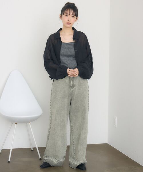 RETRO GIRL(レトロガール)の「サイドドロストシアーSH(シャツ/ブラウス・レディース・ブラック/ライトオレンジ系/オフホワイト・FREE)」の15枚目の写真