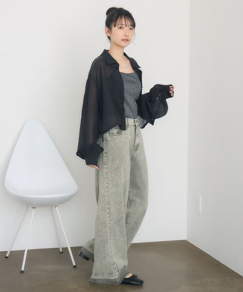 RETRO GIRL(レトロガール)の「サイドドロストシアーSH(シャツ/ブラウス・レディース・ブラック/ライトオレンジ系/オフホワイト・FREE)」の16枚目の写真