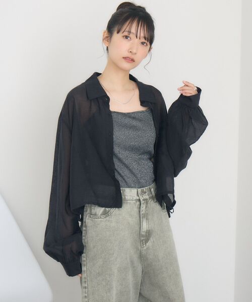 RETRO GIRL(レトロガール)の「サイドドロストシアーSH(シャツ/ブラウス・レディース・ブラック/ライトオレンジ系/オフホワイト・FREE)」の20枚目の写真