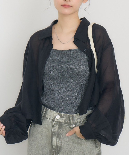 RETRO GIRL(レトロガール)の「サイドドロストシアーSH(シャツ/ブラウス・レディース・ブラック/ライトオレンジ系/オフホワイト・FREE)」の3枚目の写真