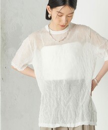 Wai+:〈手洗い可能〉クリンクル シアー ショート スリーブ プルオーバー