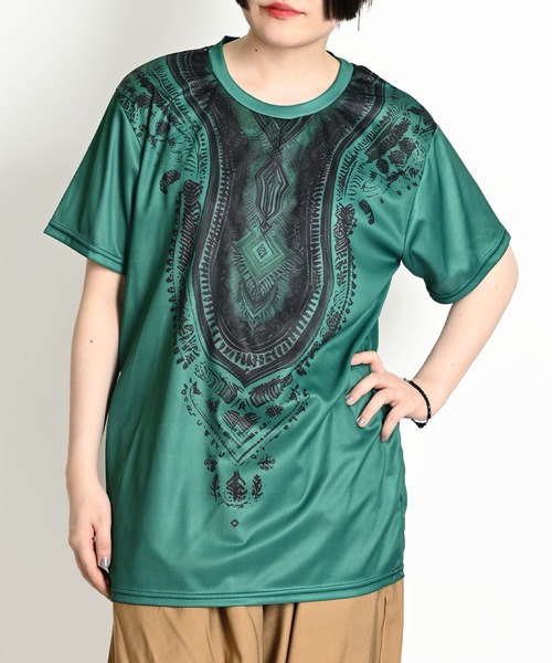 MARAI(マーライ)の「エスニック柄 半袖Tシャツ プリント(Tシャツ/カットソー・レディース・グリーン系/ブルー系・FREE)」の1枚目の写真