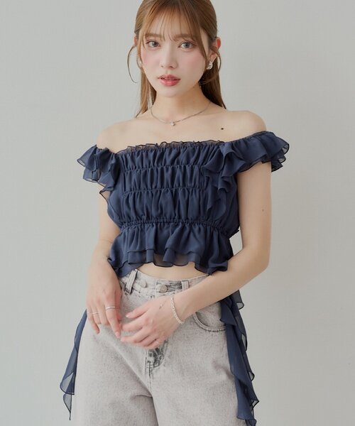Chico（チコ）の「【7色展開】レースドロップフリルシャーリング