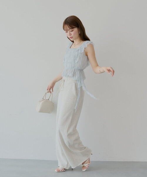 chico レースドロップフリルシャーリングブラウス セール】【7色展開】レースドロップフリルシャーリングブラウス