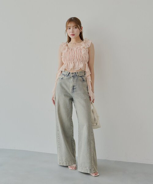 7色展開】レースドロップフリルシャーリングブラウス（シャツ
