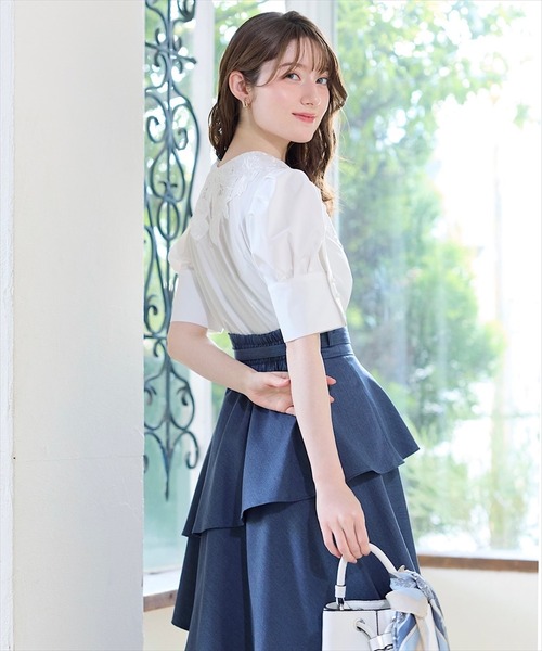 美品 TNEWTIES 総柄レース セーラーカラー パールボタン ブラウス 