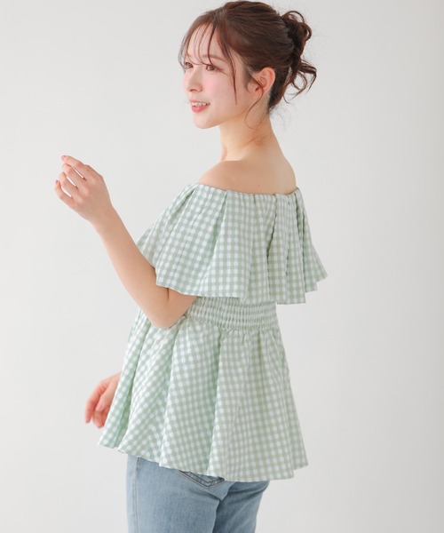 Fit more(フィットモア)の「2WAYオフショルダー ギンガムペプラムトップス(その他トップス・レディース・ピンク/ブラック/グリーン・FREE)」の11枚目の写真
