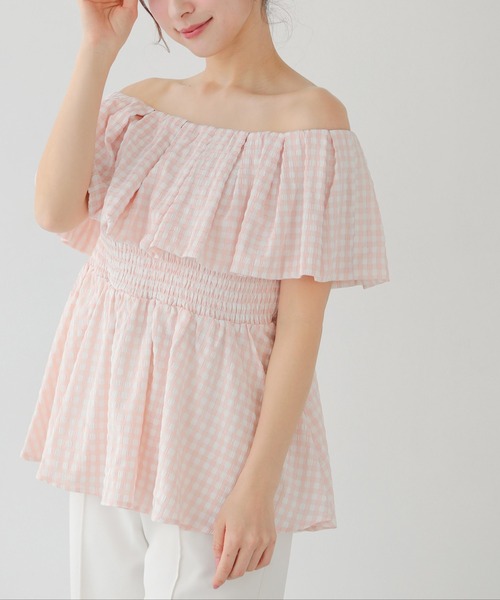 Fit more(フィットモア)の「2WAYオフショルダー ギンガムペプラムトップス(その他トップス・レディース・ピンク/ブラック/グリーン・FREE)」の13枚目の写真