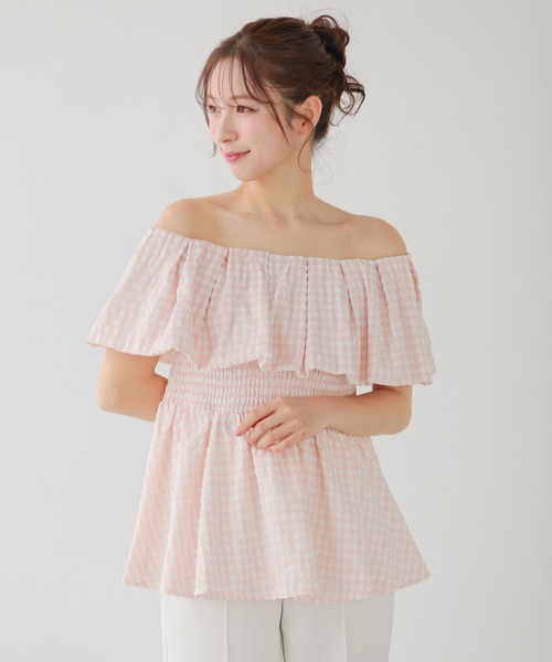 Fit more(フィットモア)の「2WAYオフショルダー ギンガムペプラムトップス(その他トップス・レディース・ピンク/ブラック/グリーン・FREE)」の14枚目の写真