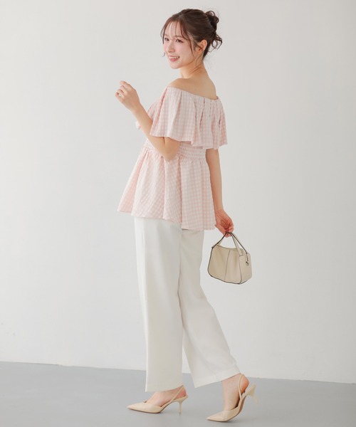 フィトモア　fitmore 2WAYオフショルダー ギンガムペプラム　ブラック 2WAYオフショルダー ギンガムペプラムトップス【宅配便】 | Fit more