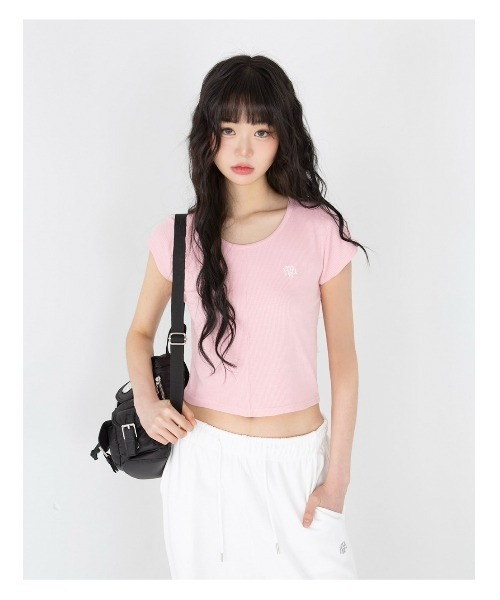 muahmuah(ムーアムーア)の「A'GEM/9 × .kom 『muah muah/ムーアムーア』 ステッチラインクロップ TEEシャツ(Tシャツ/カットソー・レディース・ホワイト/ピンク/グレー/ブラック・FREE)」の14枚目の写真