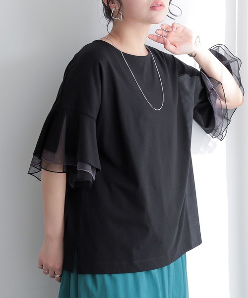 n'OrLABEL（ノアールレーベル）の「チュールレイヤードフレアスリーブカットソー（Tシャツ/カットソー・レディース・グレイッシュベージュ/ブラック/ライトブルー・2/1）」の20枚目の写真