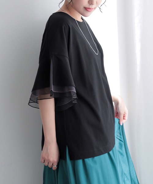 n'OrLABEL（ノアールレーベル）の「チュールレイヤードフレアスリーブカットソー（Tシャツ/カットソー・レディース・グレイッシュベージュ/ブラック/ライトブルー・2/1）」の21枚目の写真