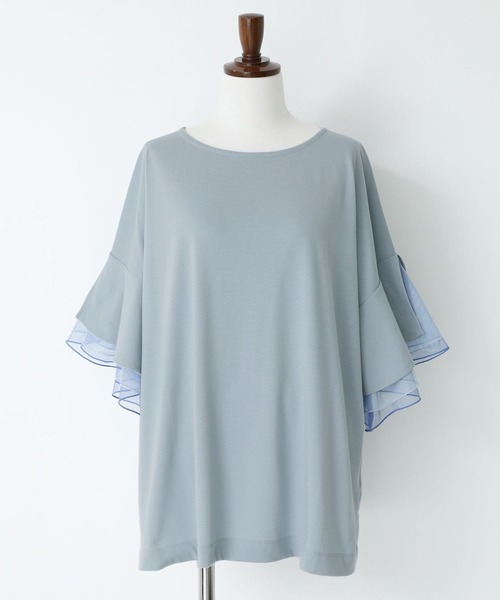 n'OrLABEL（ノアールレーベル）の「チュールレイヤードフレアスリーブカットソー（Tシャツ/カットソー・レディース・グレイッシュベージュ/ブラック/ライトブルー・2/1）」の9枚目の写真