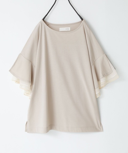 n'OrLABEL（ノアールレーベル）の「チュールレイヤードフレアスリーブカットソー（Tシャツ/カットソー・レディース・グレイッシュベージュ/ブラック/ライトブルー・2/1）」の4枚目の写真